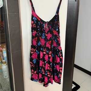 Pink and Black Sleeveless Romper with Scoop Neck